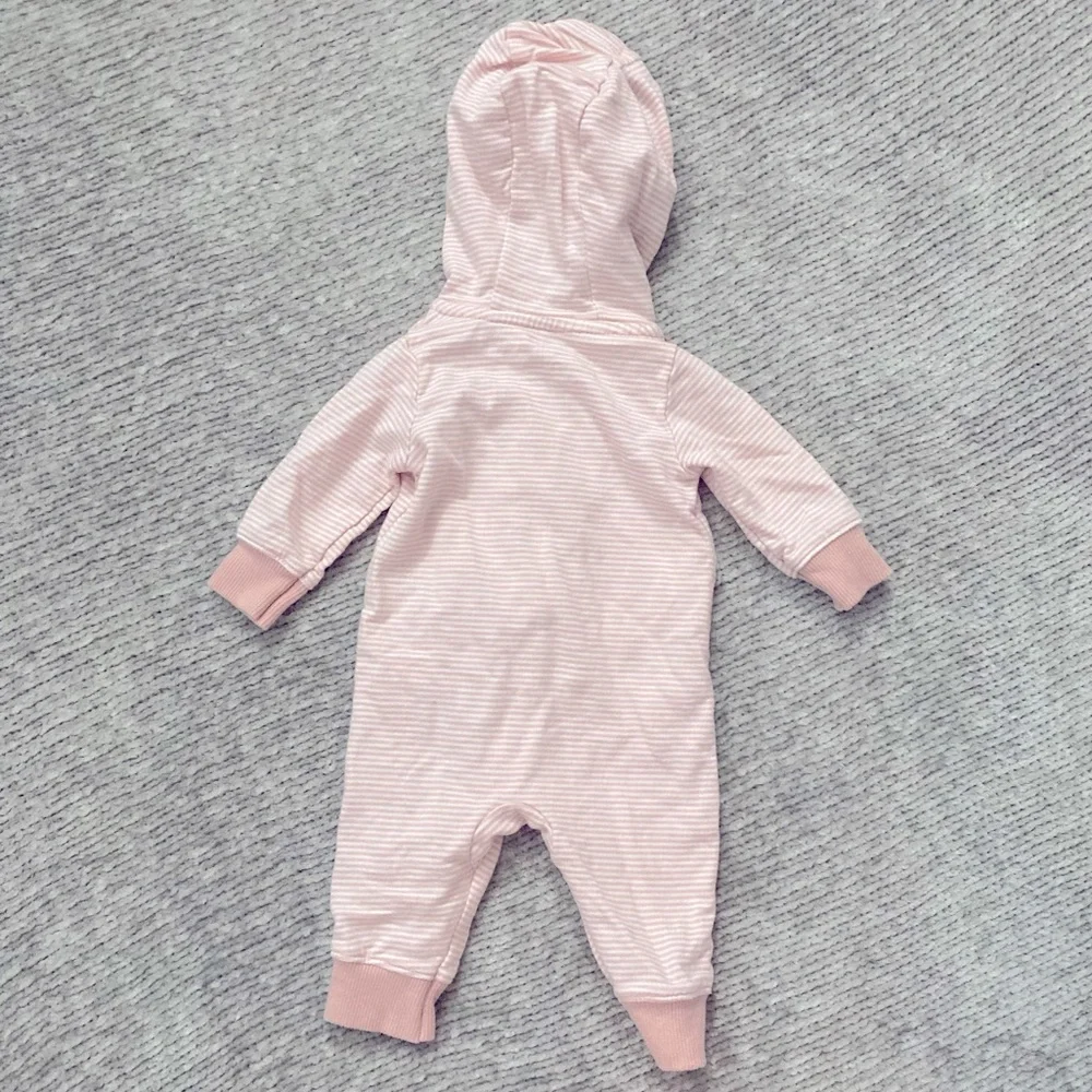 Carter’s‎ 3M Pink Striped Hooded One-Piece With Heart Knee Patches Cotton